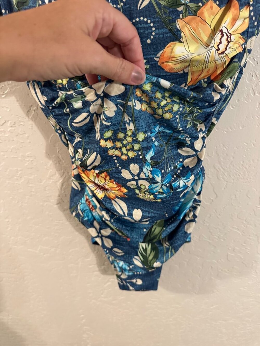 Johnny Was XL Floral One Piece Ruched Ciaga Square Neck Hawaiian Swimsuit - Picture 7 of 11